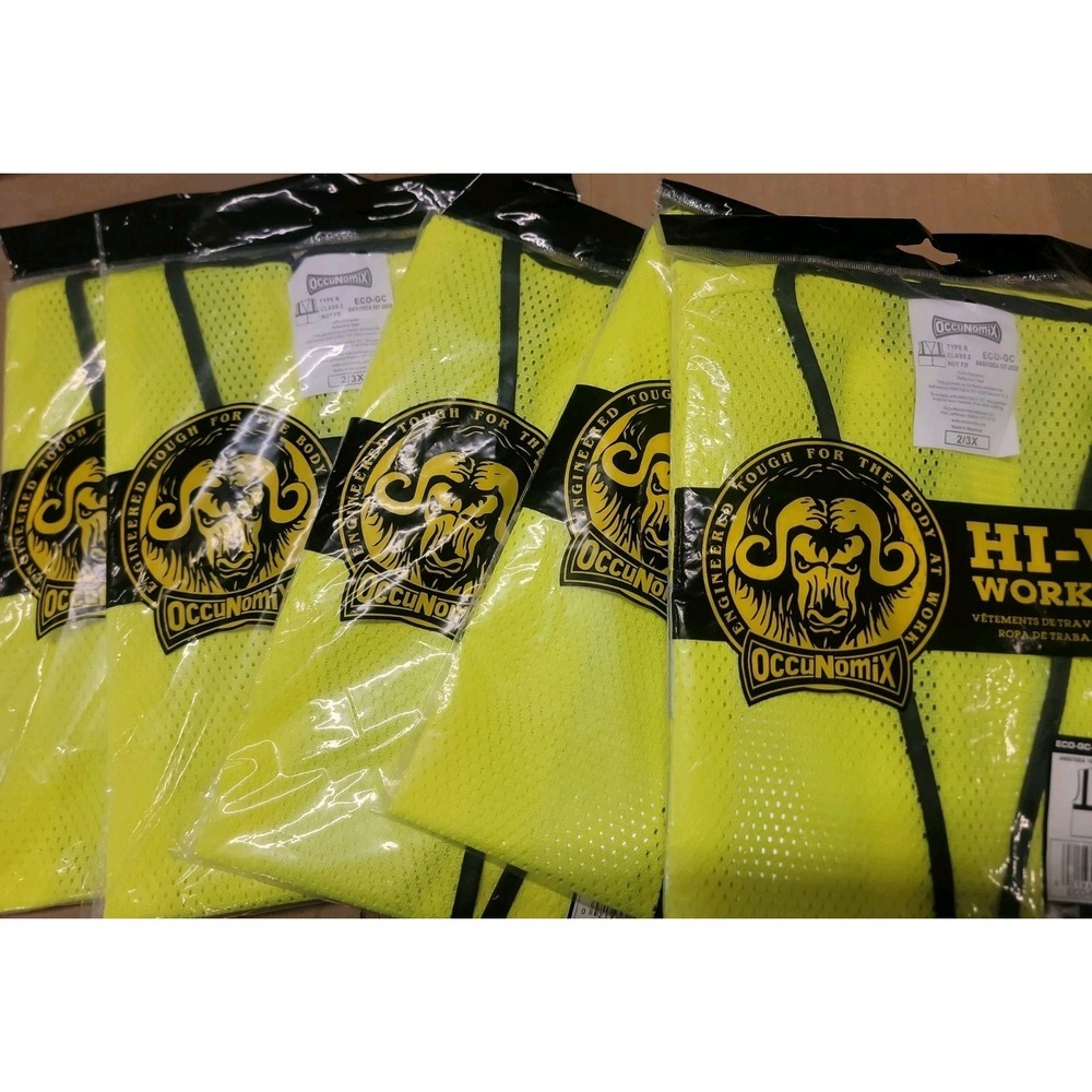 Lot of 5 - OccuNomix Hi-Viz Workwear Reflective Vest Size 2x/3x New & Sealed!